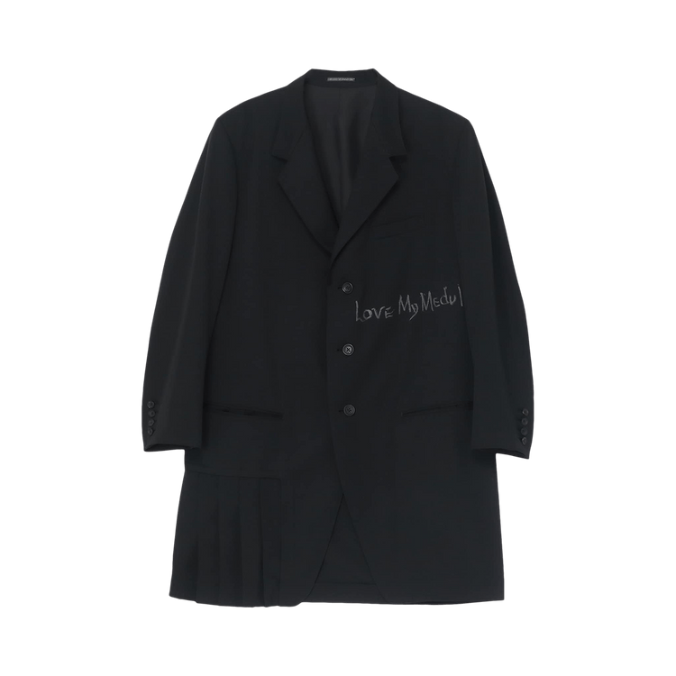 Yohji Yamamoto Pleated Hem Detail Gabardine Printed Jacket "Black"