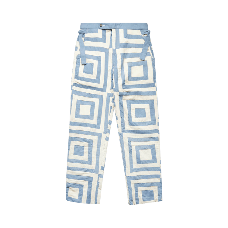 Bode White House Steps Quilt Pants "Blue/Cream"
