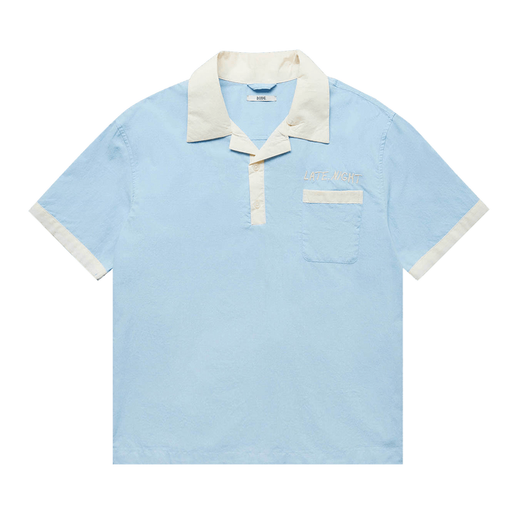 Bode Poetry Team Short-Sleeve Shirt "Blue/Cream"
