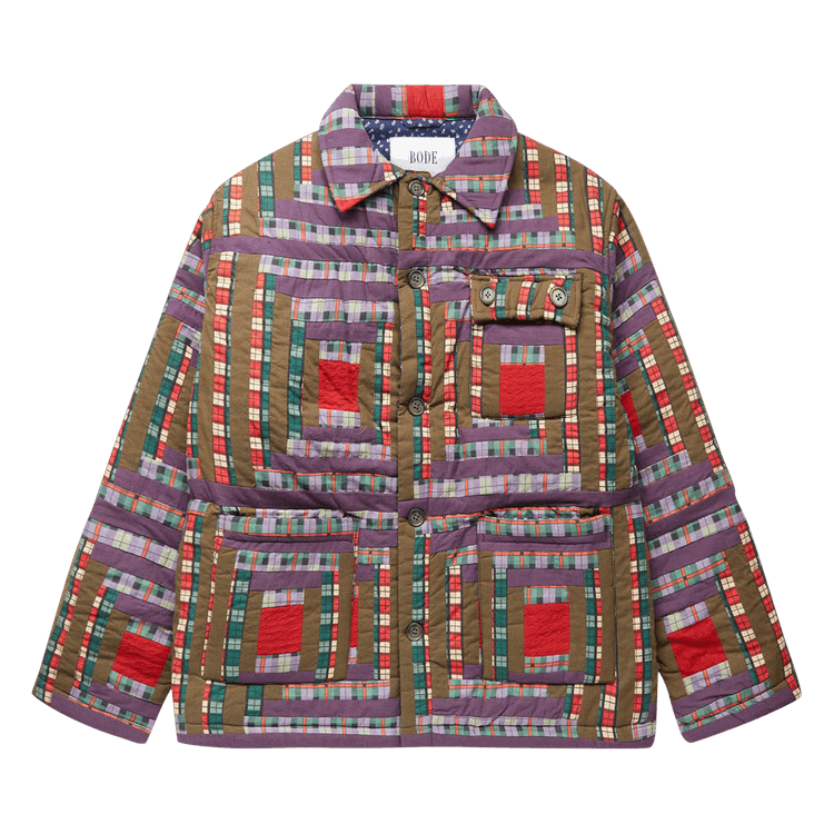 Bode Plaid Log Cabin Quilt Jacket "Purple/Multicolor"