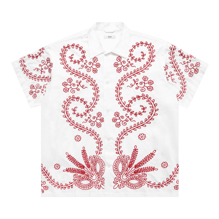 Bode Pilea Short-Sleeve Shirt "Red/White"