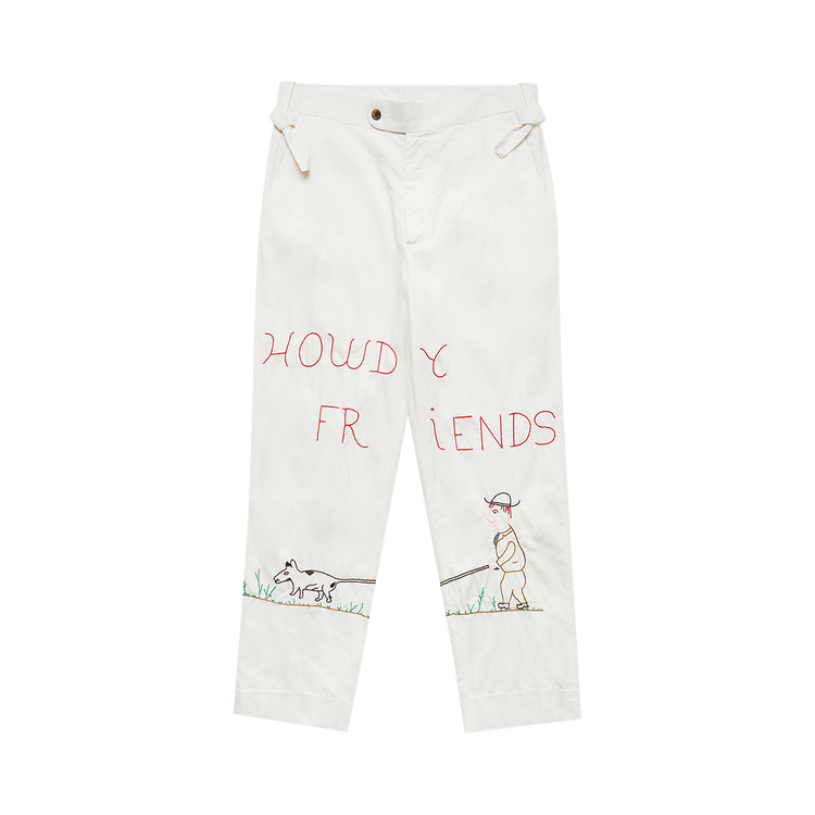 Bode Embroidered Cropped Pants "White"
