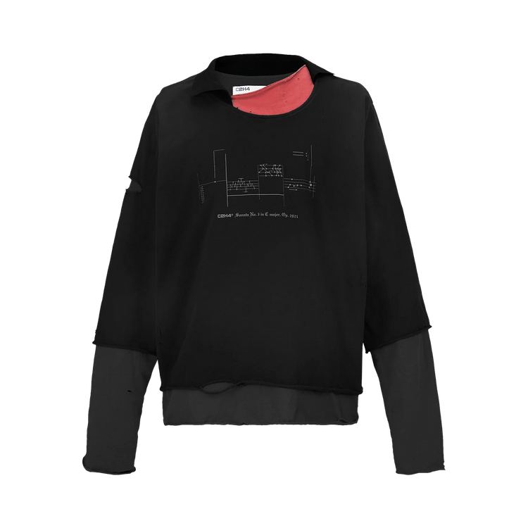 C2H4 Panelled Distressed Double Layer Long-Sleeve T-Shirt "Black"