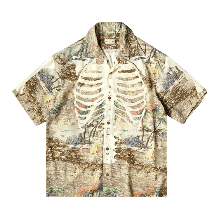 Kapital Rayon Kamekameha Bone Aloha Shirt "Brown"