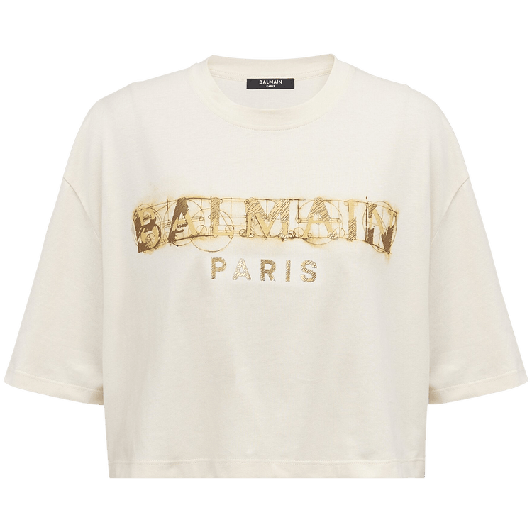 Balmain Cropped Metallic Print T-Shirt "Multicolor/Brown"