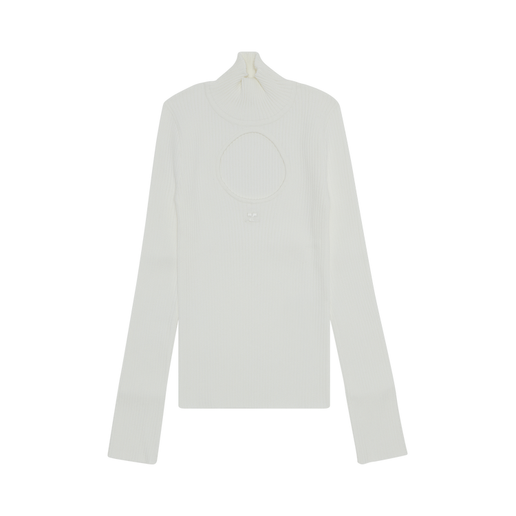 Courrèges Circle Mockneck Rib Knit Sweater "Heritage White"