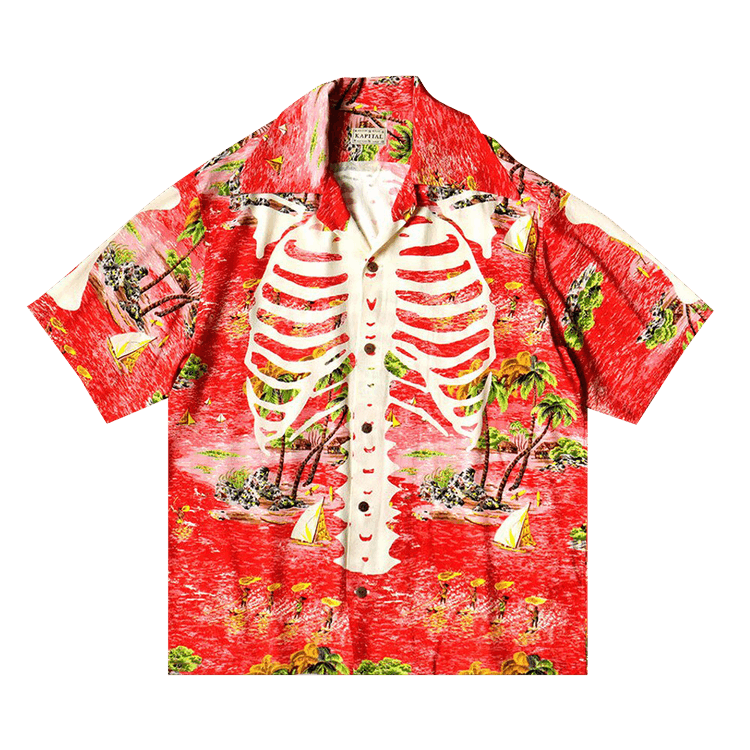 Kapital Rayon Kamehameha Bone Wrangle Collar Aloha Shirt "Red"