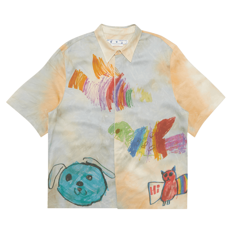 Off-White Cartoon Satin Short-Sleeve Shirt "Beige/Multicolor"