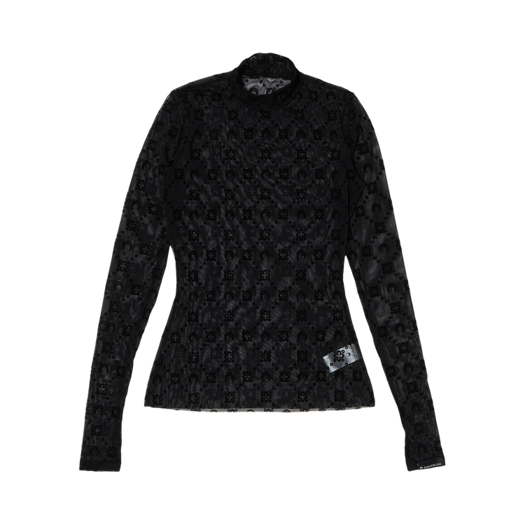 Marine Serre Regenerated Moonogram Mesh Flock Mesh Top "Black"
