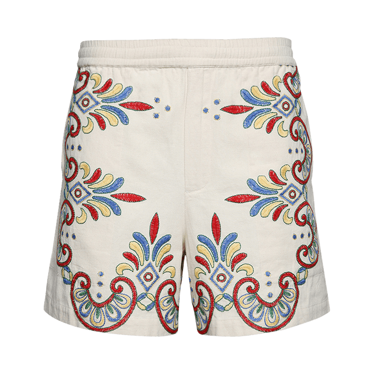 Bode Embroidered Carnival Short "Ecru/Multicolor"