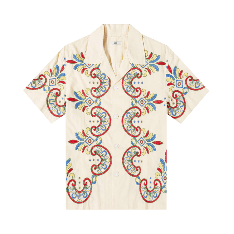 Bode Embroidered Carnival Short-Sleeve Shirt "Ecru/Multicolor"