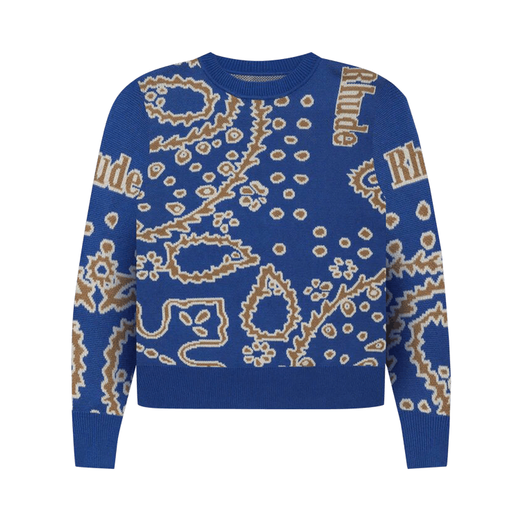 Rhude Bandana Knit Crewneck "Blue/Tan/Creme"