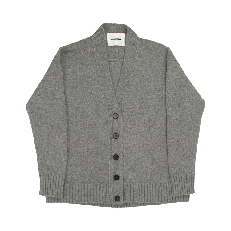 Jil Sander Classic Chunky Cashmere Blend Cardigan "Medium Grey"