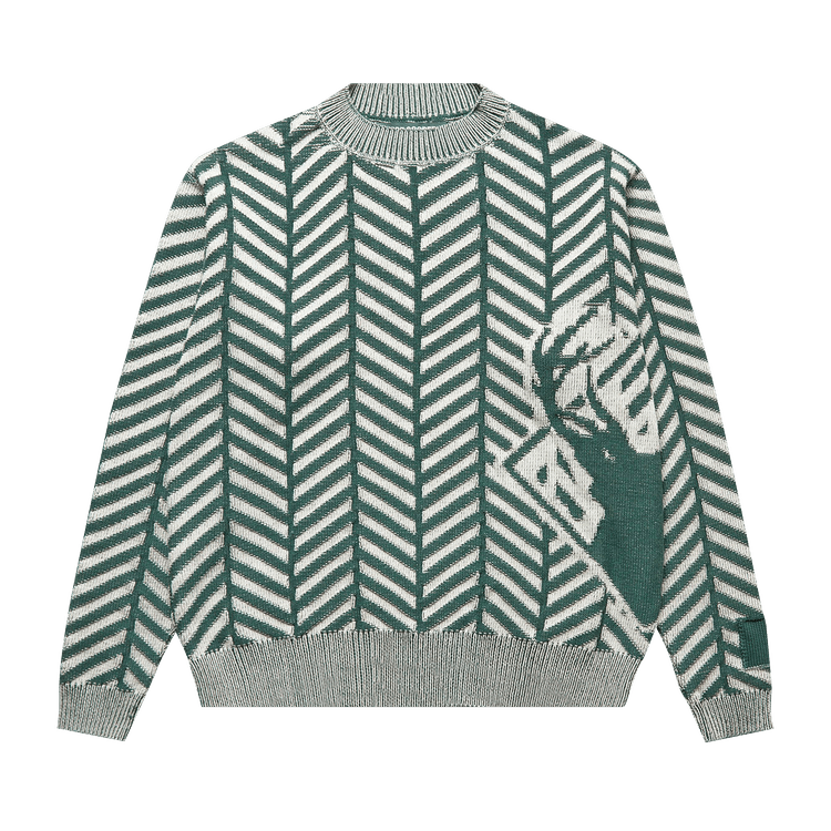 Reese Cooper Herringbone Knit Sweater "Forest Green"