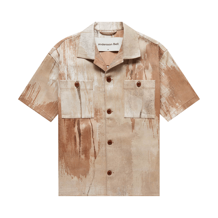 Andersson Bell Tawney Beige Print Open Collar Shirt "Sand"