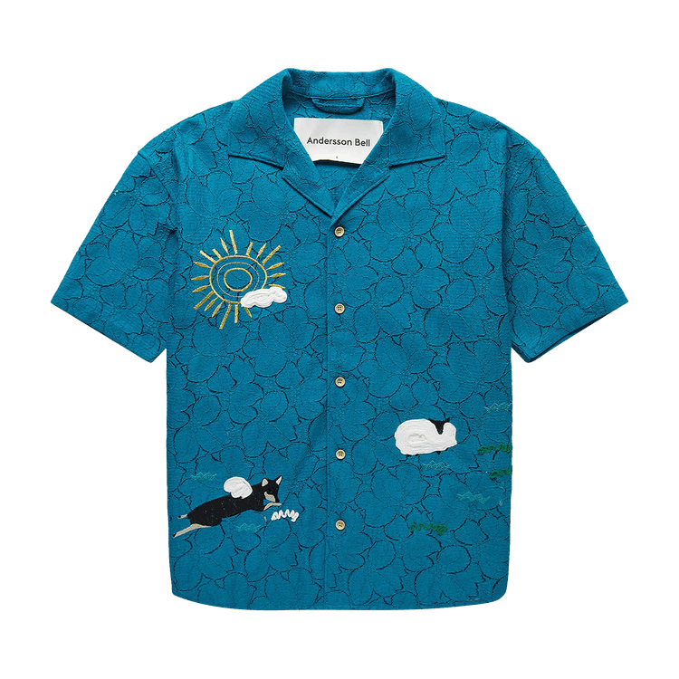 Andersson Bell Summer Garden Embroidered Open Collar Shirt "Dark Green"