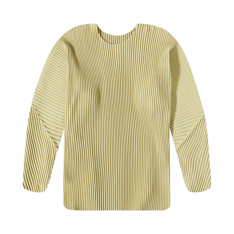 Homme Plissé Issey Miyake Long-Sleeve Pleated Top "Beige/Green"