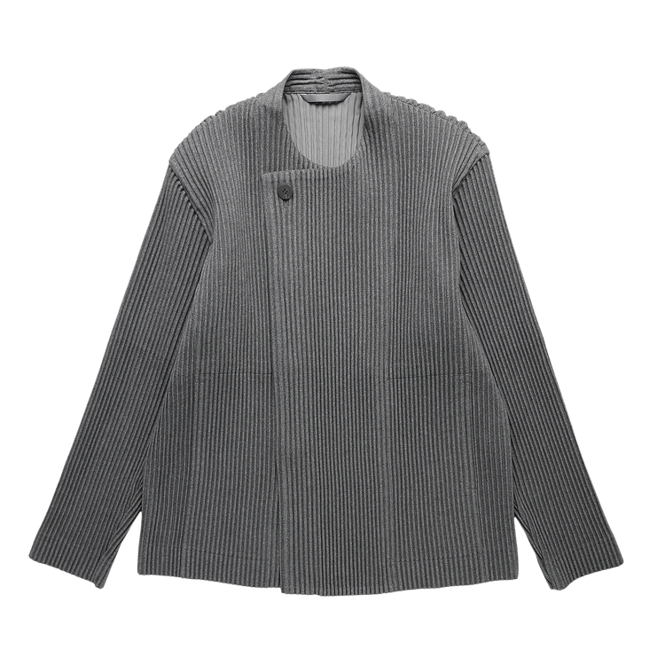 Homme Plissé Issey Miyake Ribbed Long-Sleeve Cardigan "Charcoal Grey"