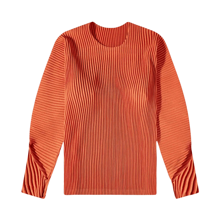Homme Plissé Issey Miyake Long-Sleeve Arc Pleated Tee "Vermilion Orange"