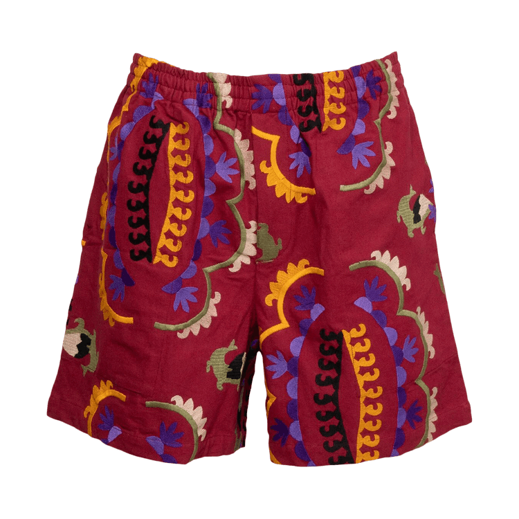 Bode Suzani Embroidery Short "Maroon Multicolor"