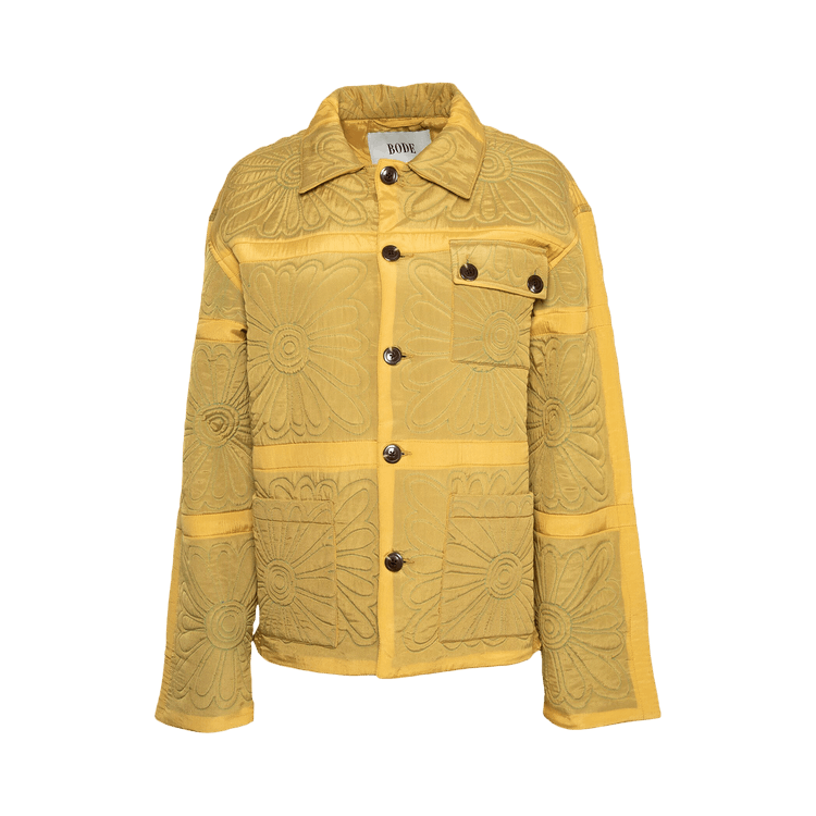 Bode Botanic Shadow Quilt Jacket "Tan/Green"