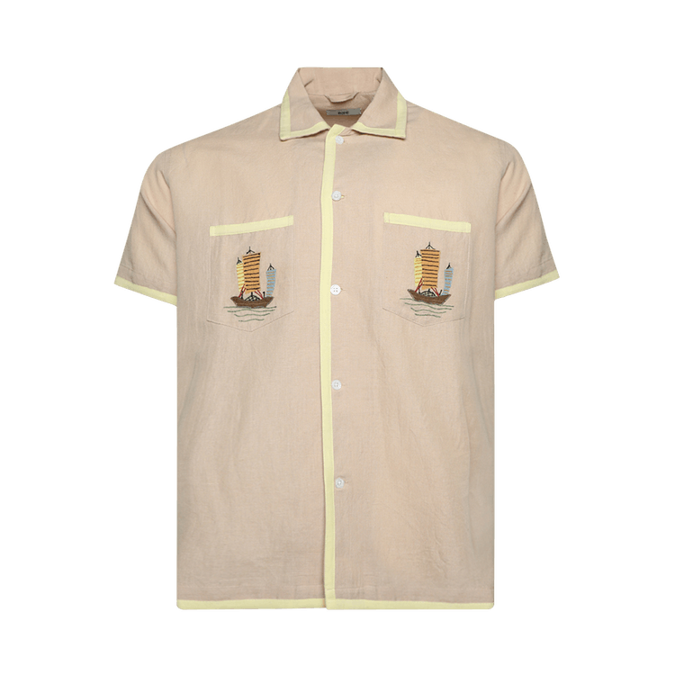 Bode Ship Applique Short-Sleeve Shirt "Tan/Multicolor"