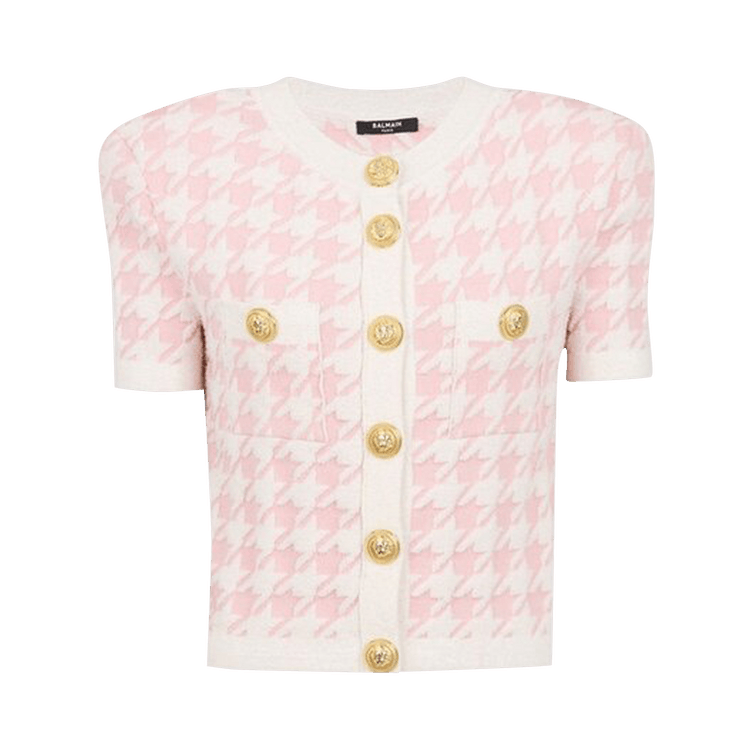 Balmain Houndstooth Cropped Cardigan "Rose"