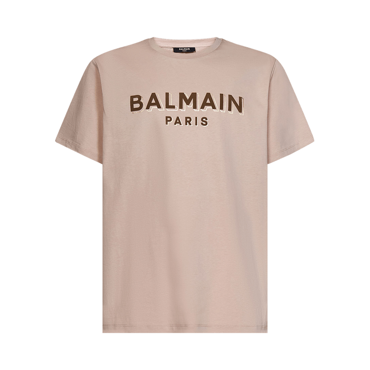 Balmain Oversized Flocked Logo T-Shirt "Nude/Mole/Gold"