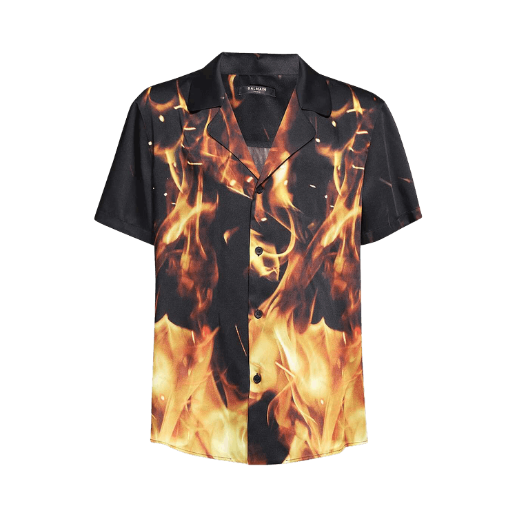 Balmain Fire Printed Pyjama Style Shirt "Black/Fire Print"