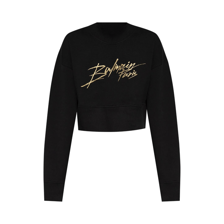 Balmain Logo Printed Cropped Sweatshirt "Black/Gold"