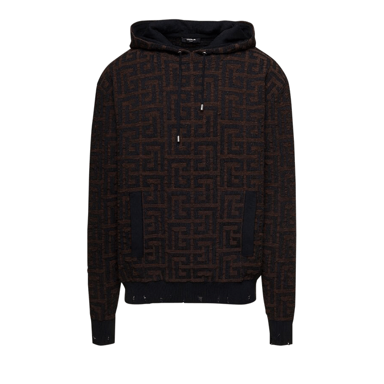 Balmain Maxi Monogram Drawstring Hoodie "Bright Brown/Black"