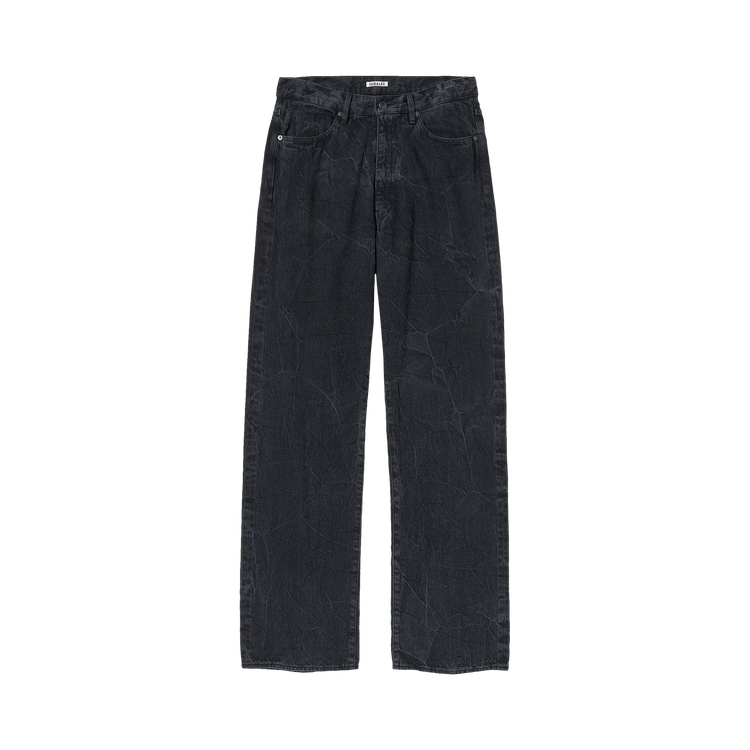 Auralee Selvedge Faded Light Denim Pants "Lightning Effect Black"