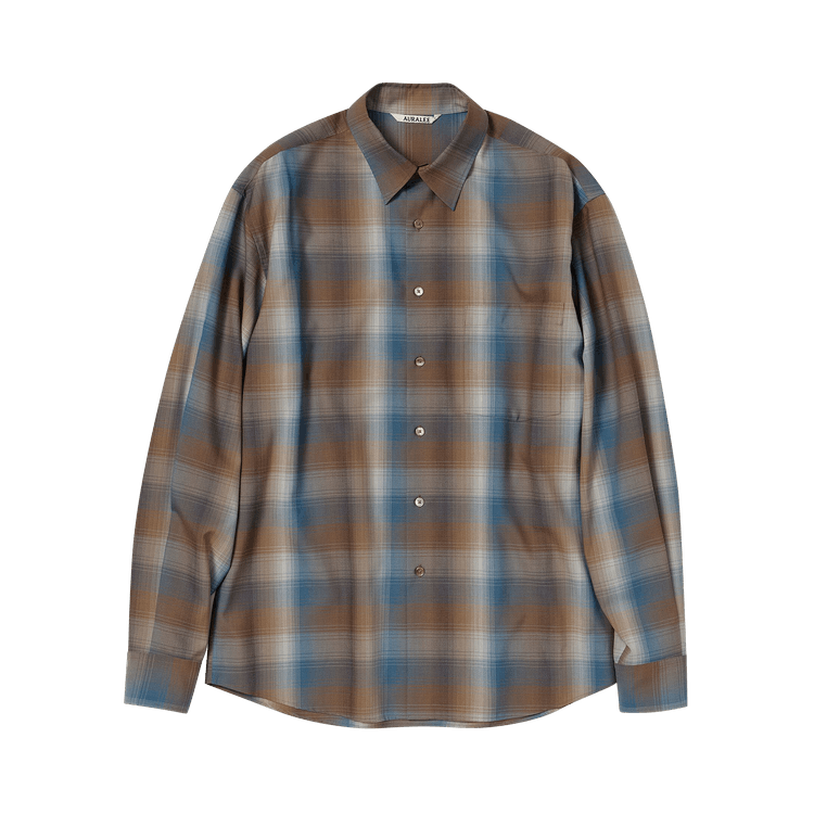 Auralee Super Light Wool Check Shirt "Blue Brown Check"