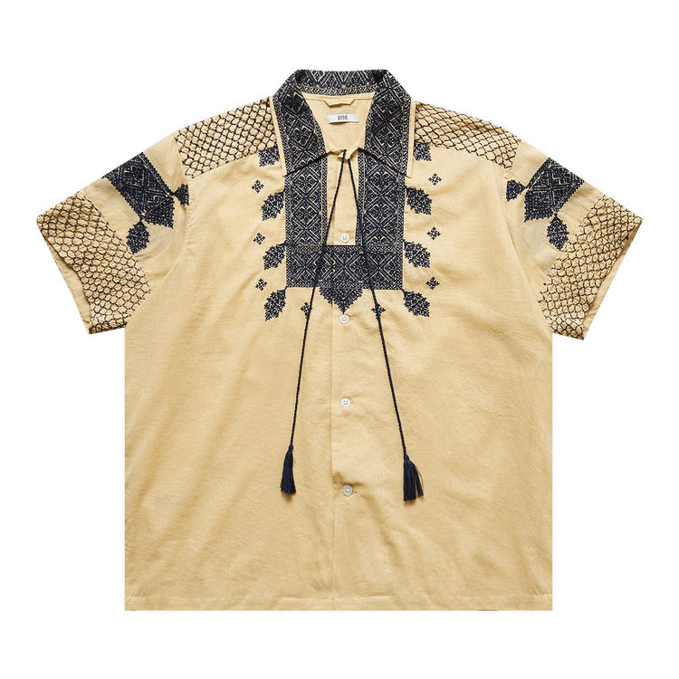 Bode Eastern Mosaic Short-Sleeve Shirt "Ecru/Blue"