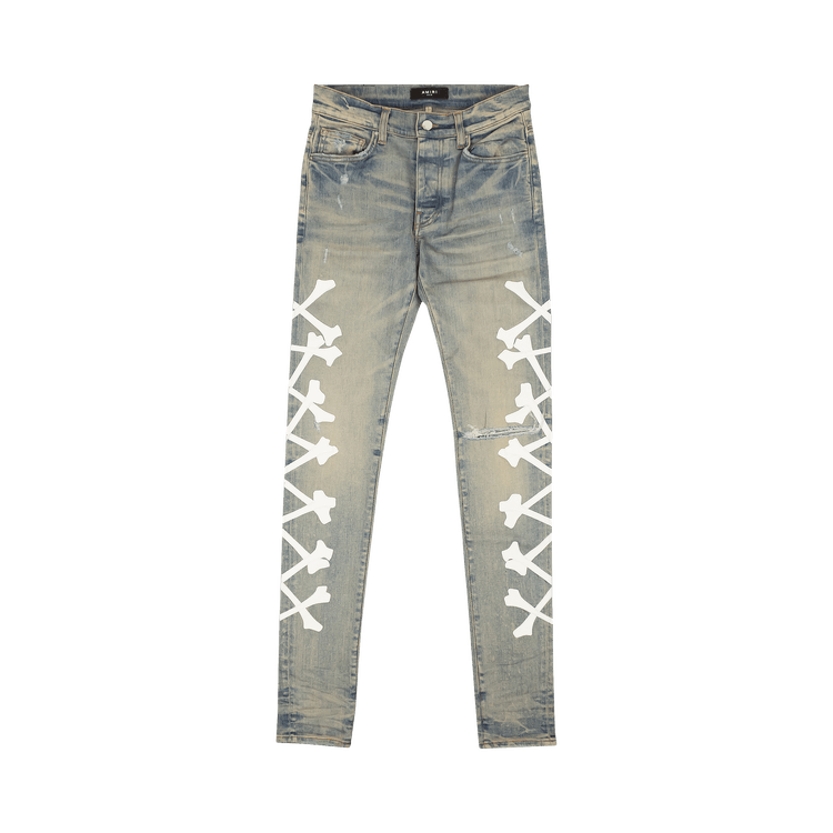 Amiri Bones Appliqué Skinny Jeans "Indigo Blue"