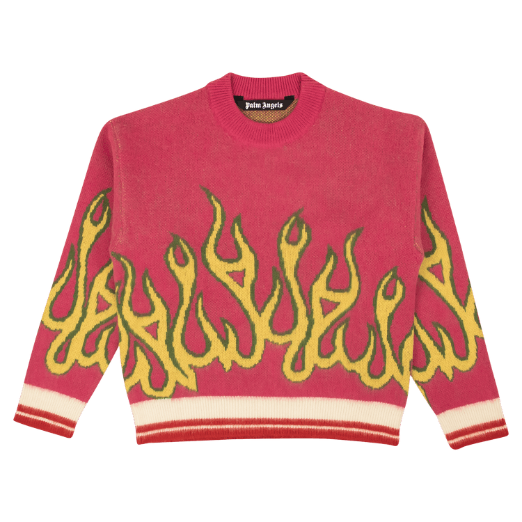 Palm Angels Wool Burning Crewneck Sweater "Fuchsia/Yellow"