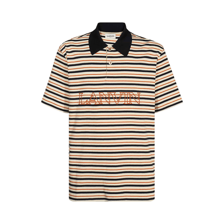 Lanvin Logo Embroidered Striped Polo Shirt "Ecru/Multicolor"
