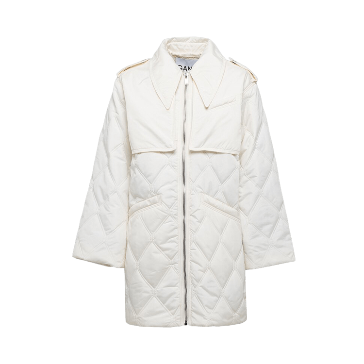GANNI Kalamata Quilt Midi Jacket "Egret"