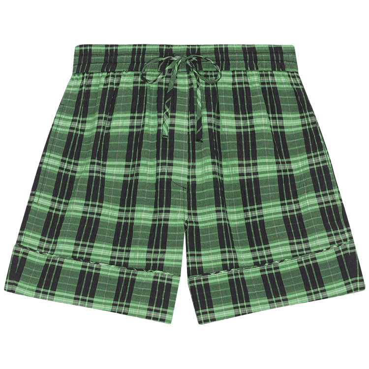 GANNI Seersucker Check Shorts "Peapod"