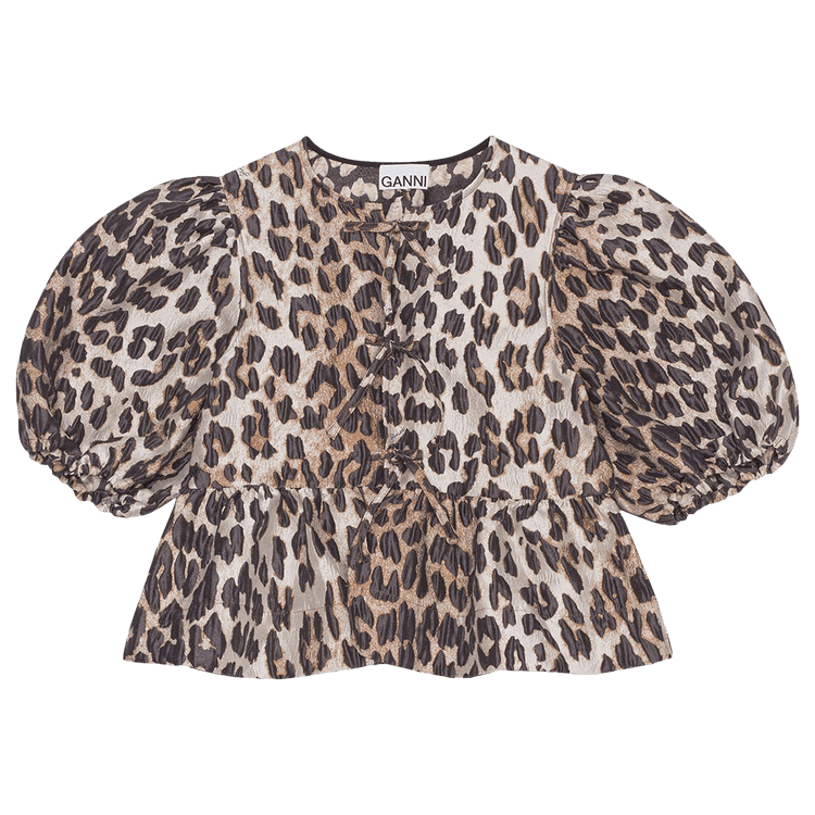 GANNI 3D Jacquard Peplum Blouse "Leopard"