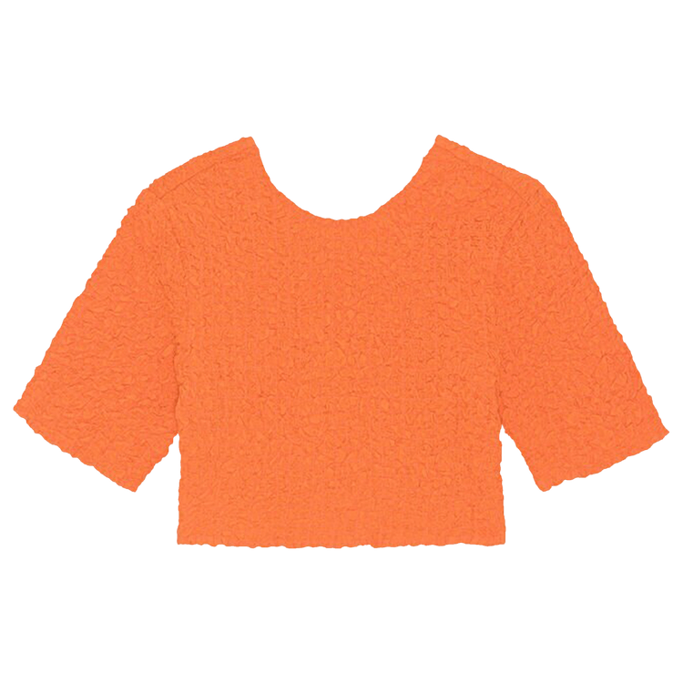 GANNI Poplin O Neck Cropped Smock Top "Orange"