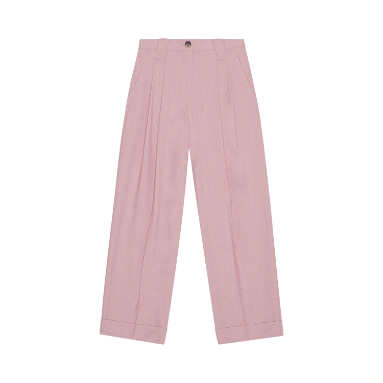 GANNI Drapey Melange Loose Mid Waist Pleat Pants "Pink"
