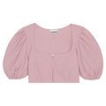 GANNI Drapey Melange Cropped Zipper Blouse "Pink"