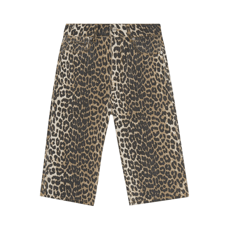 GANNI Denim Bermuda Shorts "Leopard"
