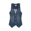 GANNI Oversized Collar Denim Waistcoat "Mid Blue"