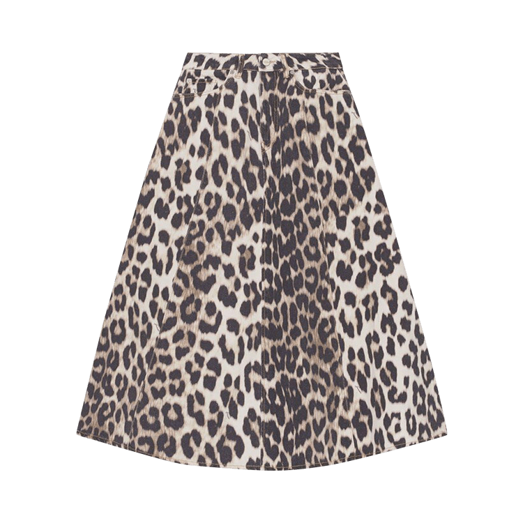 GANNI Print Denim High Waist A-line Skirt "Leopard"