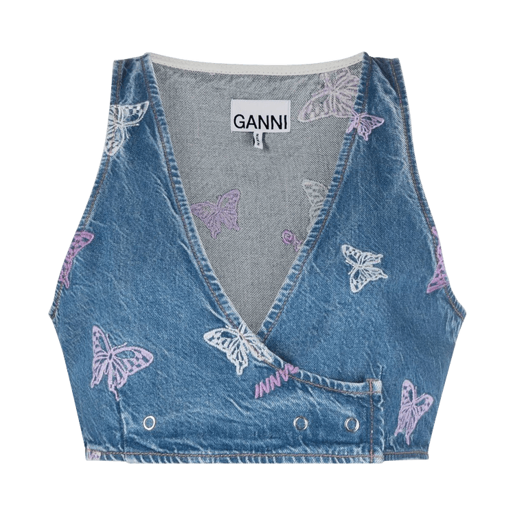 GANNI Embroidery Denim Crop Vest "Denim"