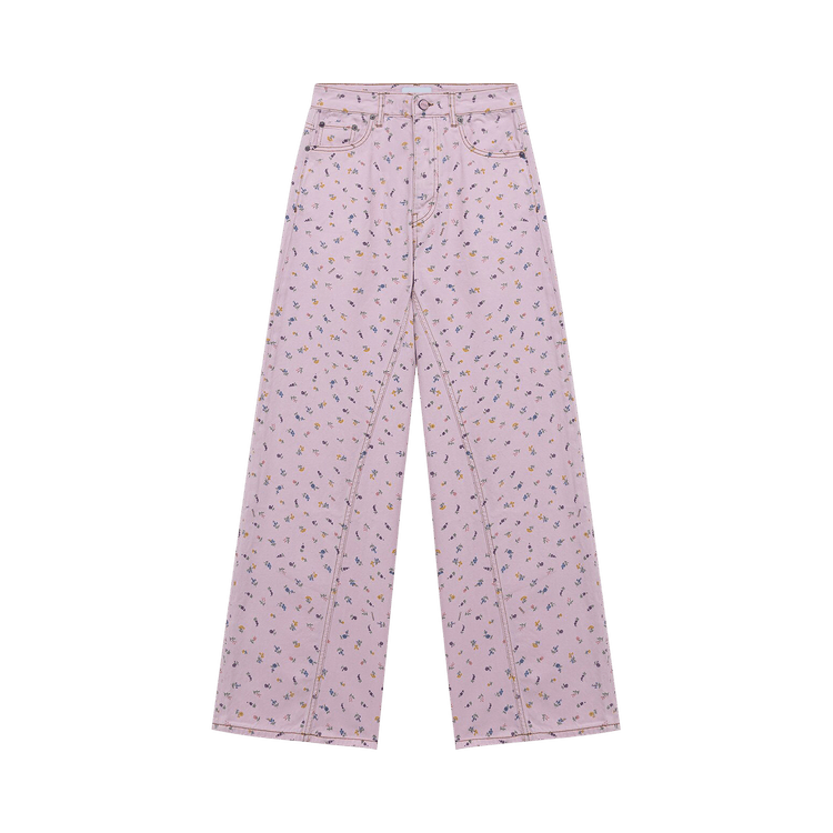GANNI Tulle Flower Print Joezy Jeans "Pink"