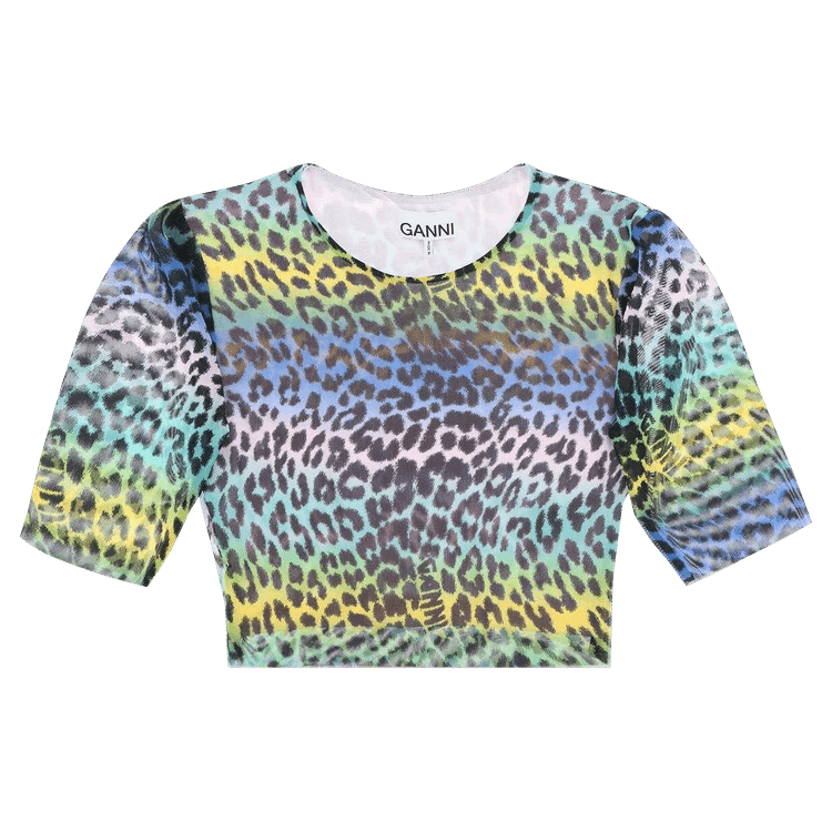 GANNI Printed Mesh Cropped T-Shirt "Multicolor"