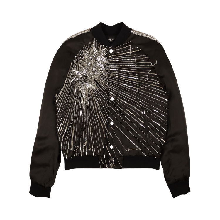 Amiri Viscose Beaded Star Design Bomber Jacket "Black"